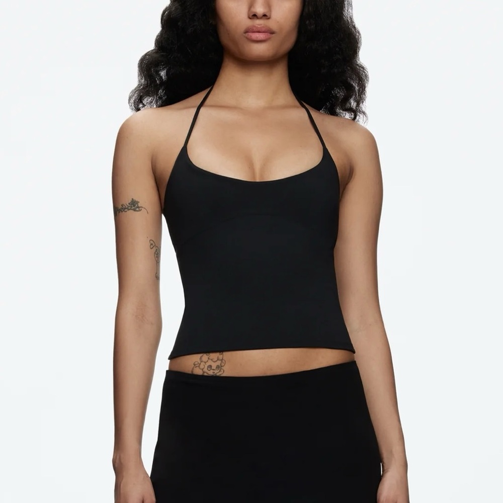 Tank Air Spill Halter Black Tank Top